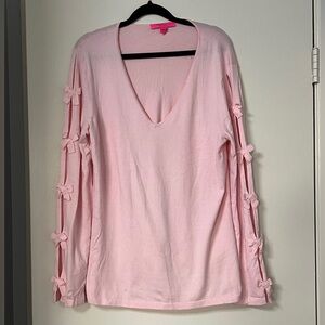 Lilly Pulitzer Sweater Size XL Womens Pink Long Sleeve Ribbon Bows